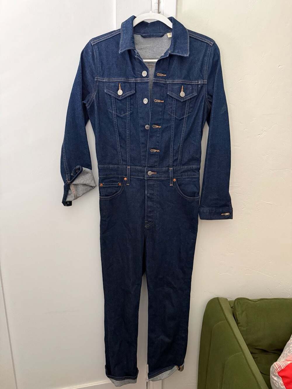 Levi's Western Jumpsuit Size S Dark Wash Denim Patchwork Back